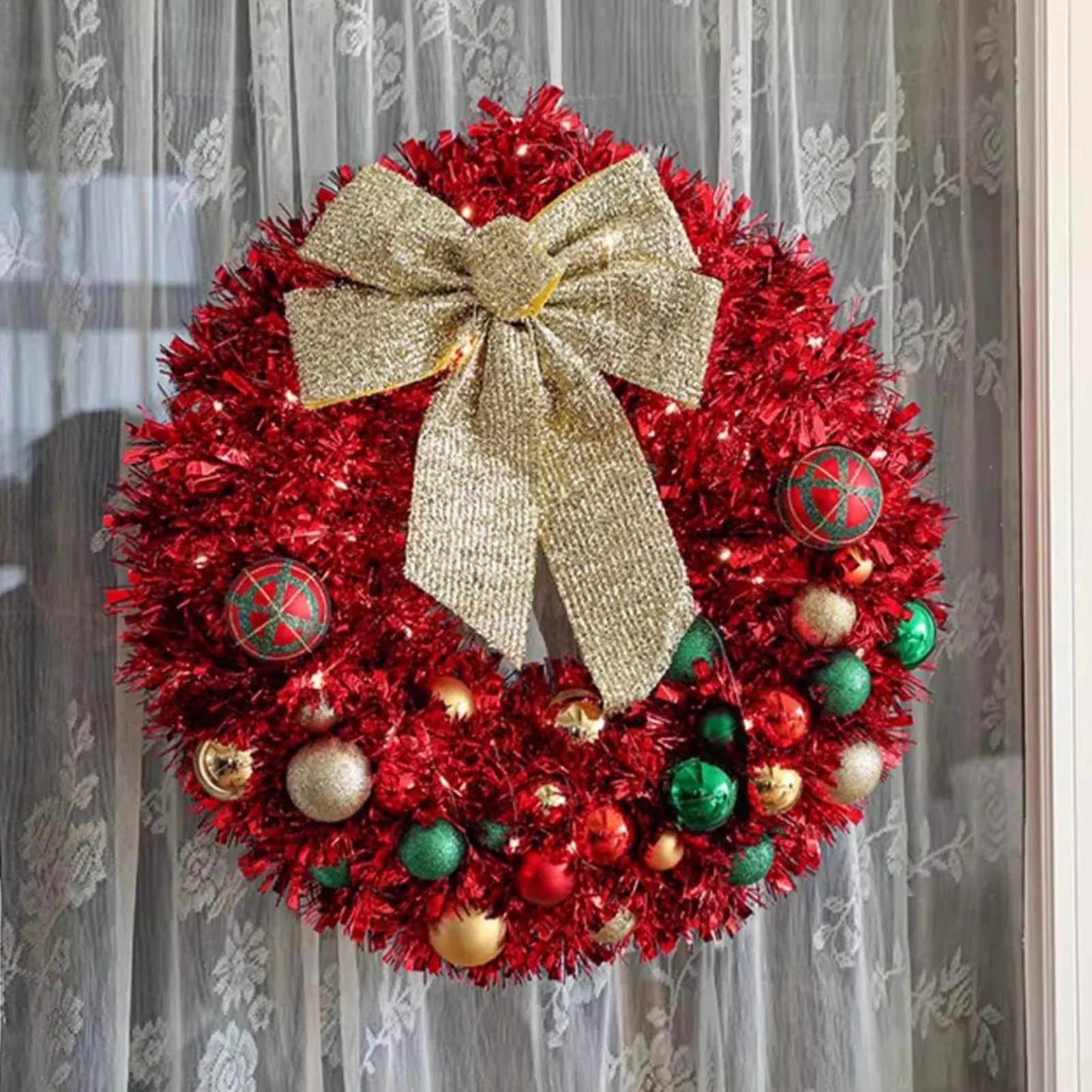 Christmas Wreath Outdoor with Glitter Bow – 45cm Door Decoration 3