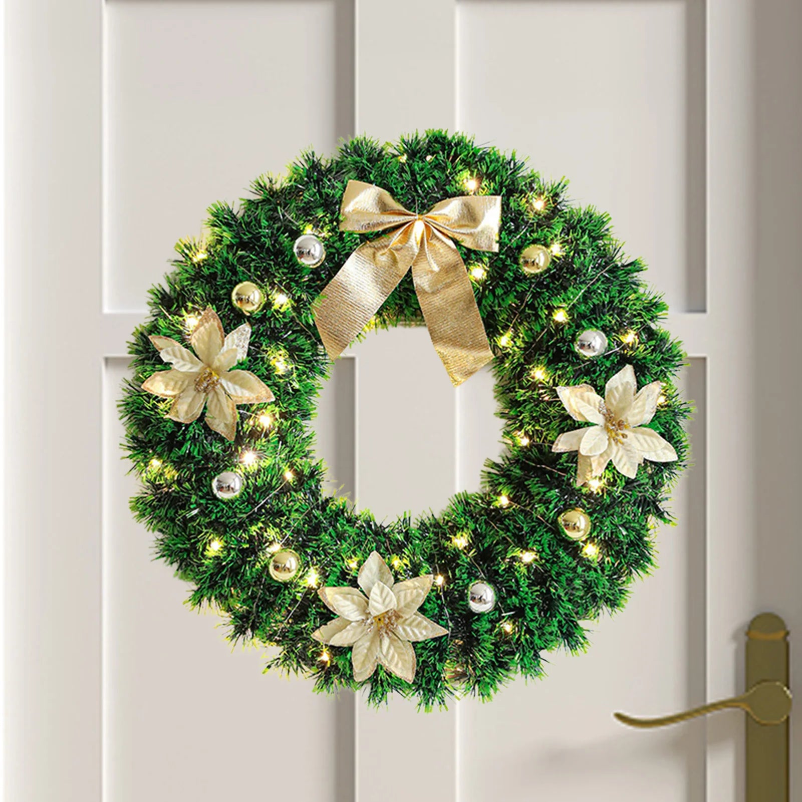 Christmas Wreath Outdoor with Glitter Bow – 45cm Door Decoration 5