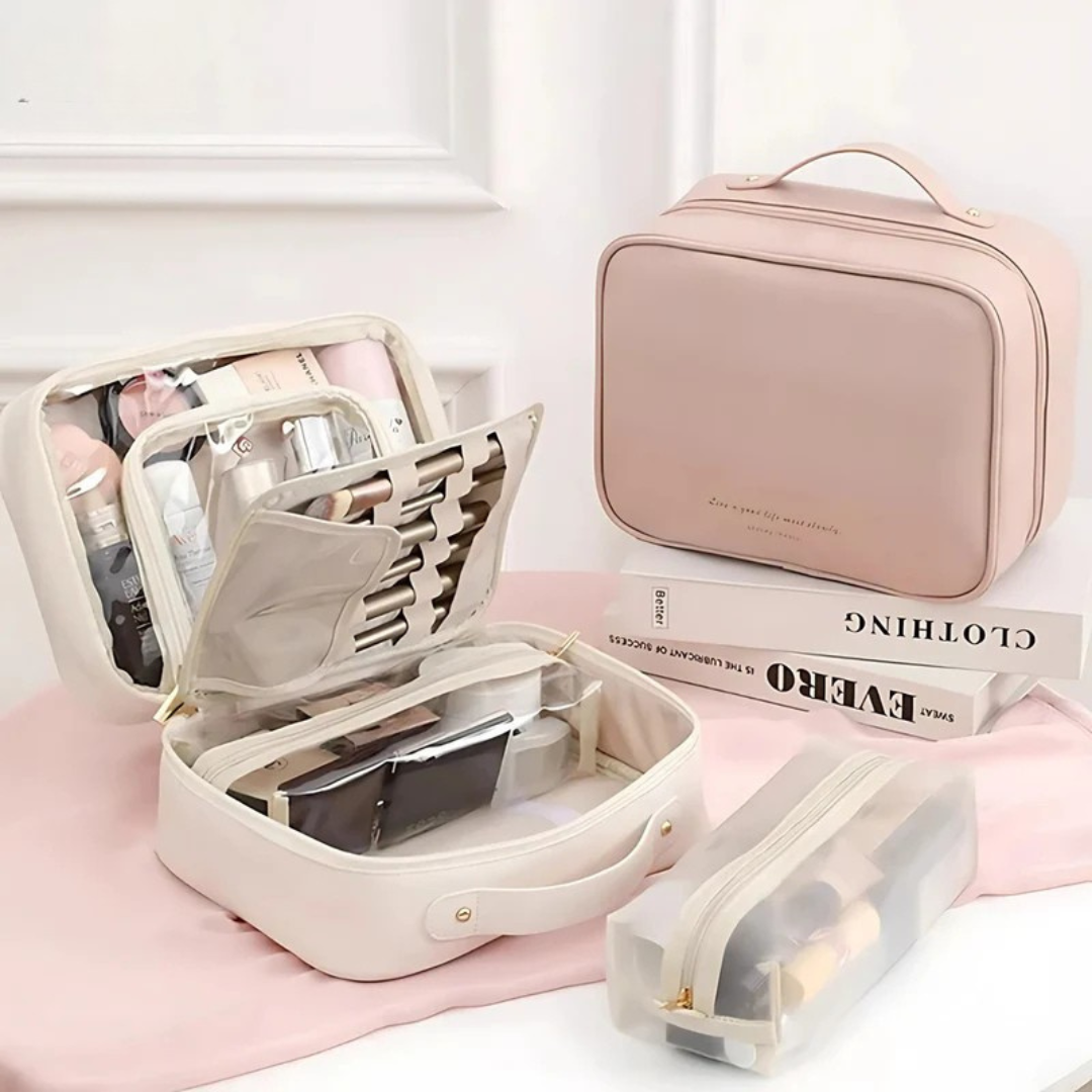 Multi-Compartment Makeup Bag – Stylish Travel Cosmetic Case Organizer
