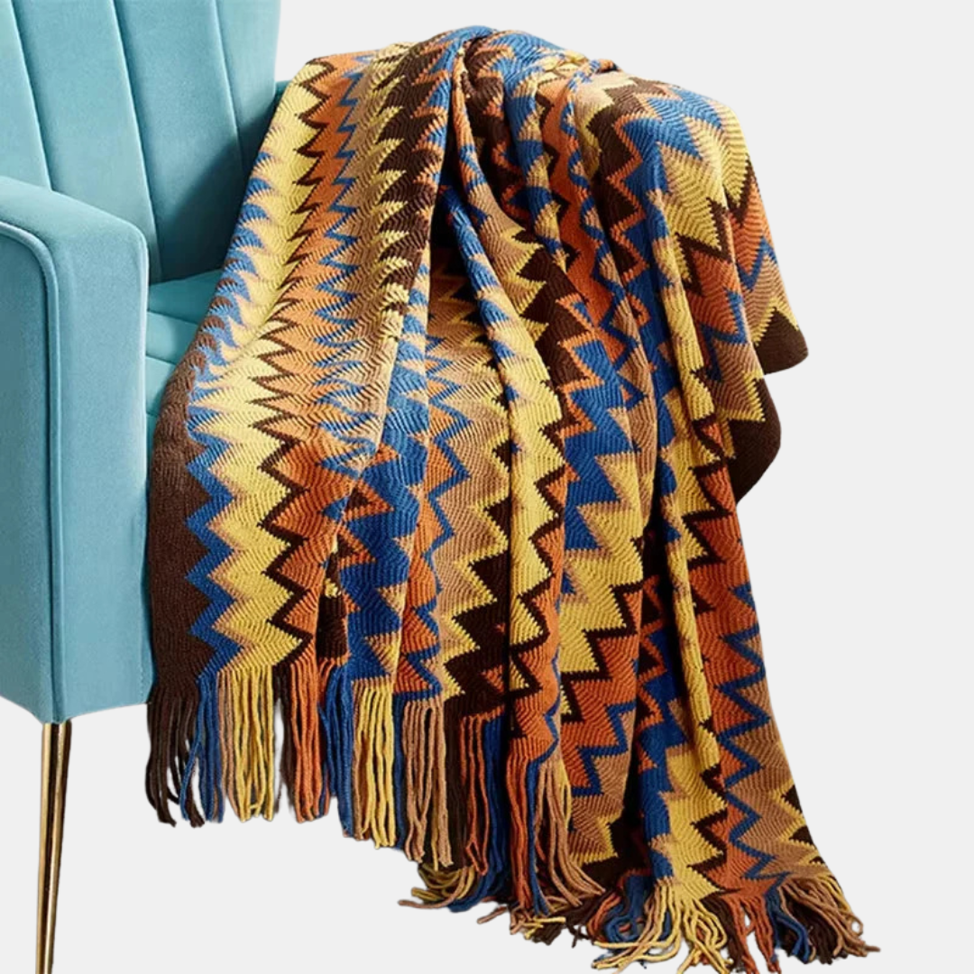 Boho Stripe Tassel Throw Blanket – Vibrant Texture, Effortless Style