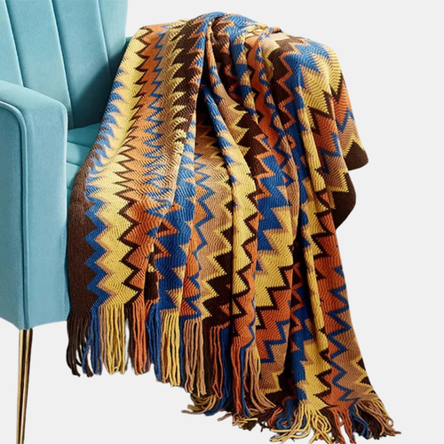 Boho Stripe Tassel Throw Blanket – Vibrant Texture, Effortless Style