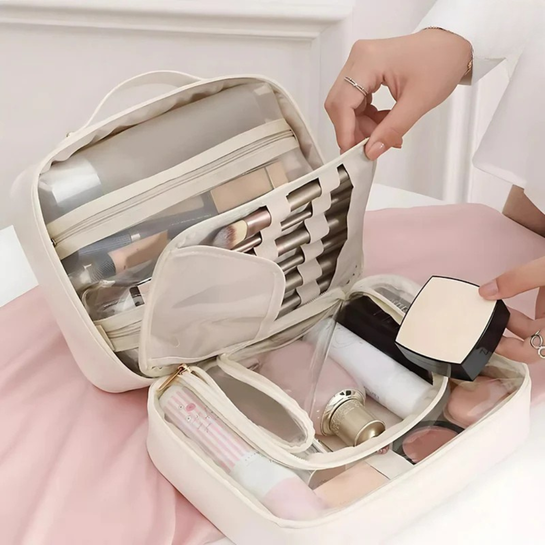 Multi-Compartment Makeup Bag – Stylish Travel Cosmetic Case Organizer