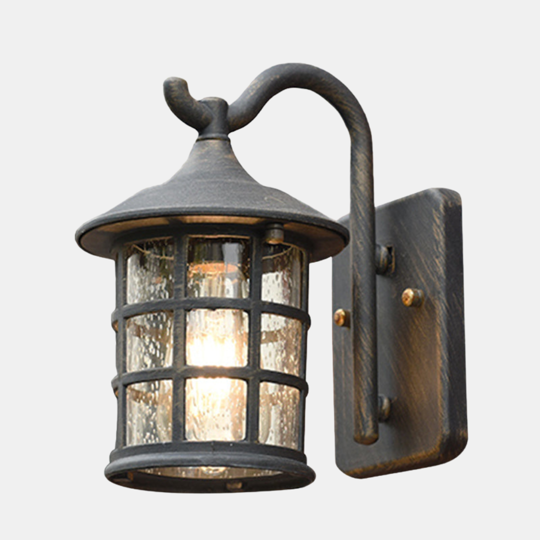 Seeded Glass Lantern Wall Lamp – Rustic Countryside Outdoor Lighting