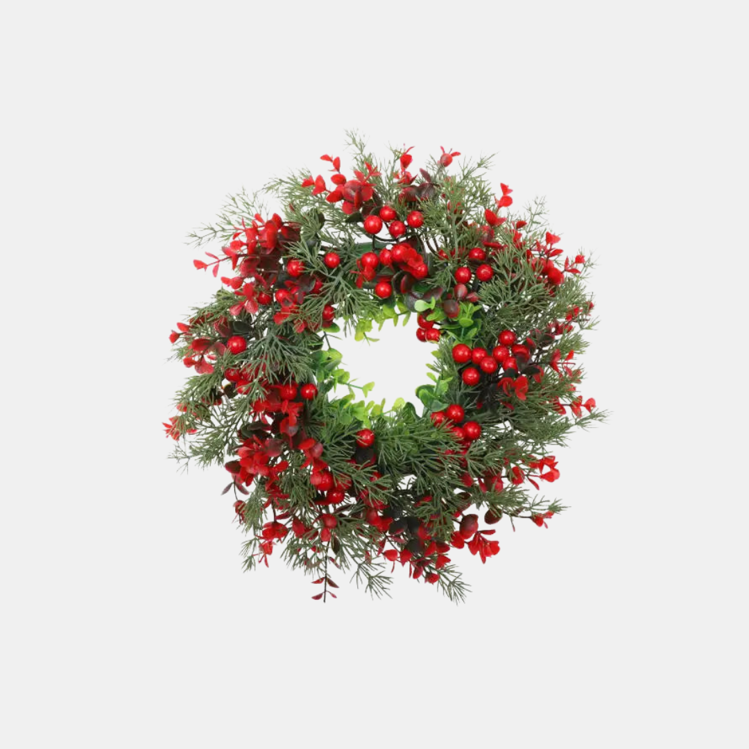 Christmas Wreath with Red Berries & Winter Foliage