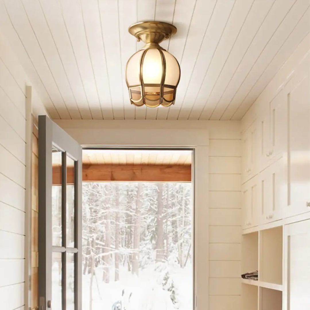 Minimalist Brass Semi-Flush Ceiling Light – Scalloped Metal Design