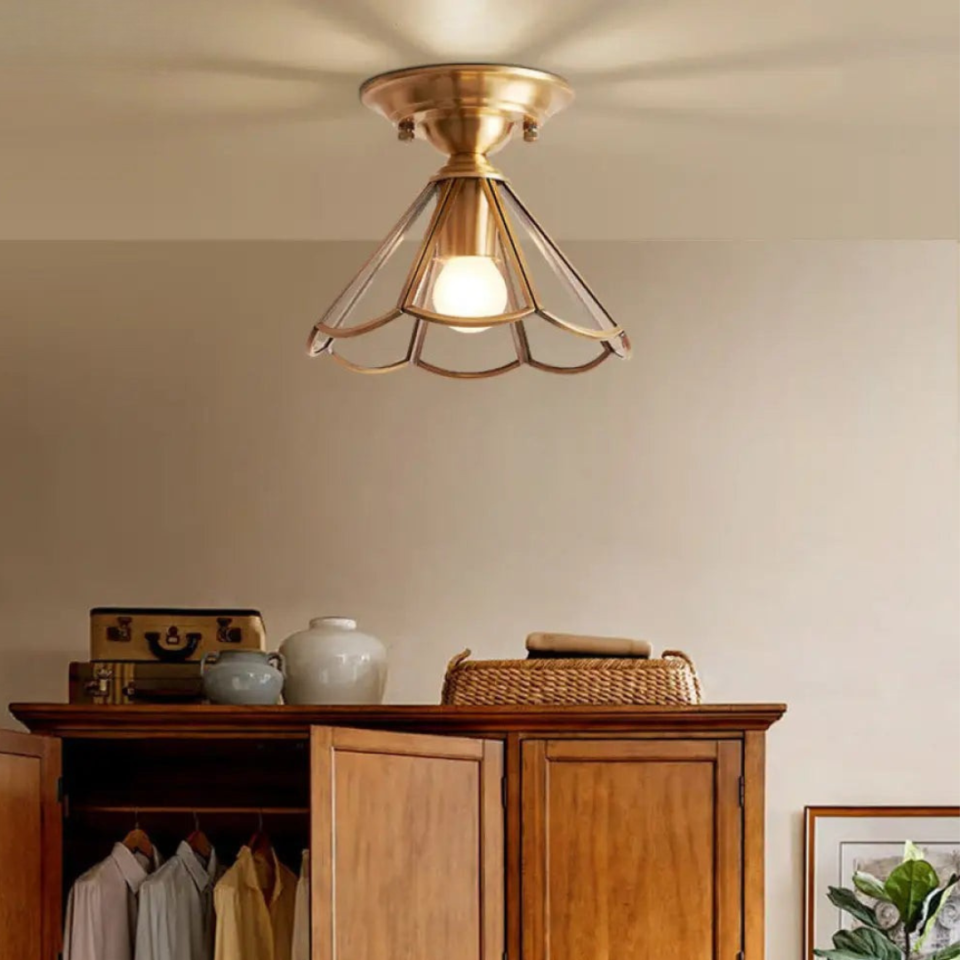 Minimalist Brass Semi-Flush Ceiling Light – Scalloped Metal Design