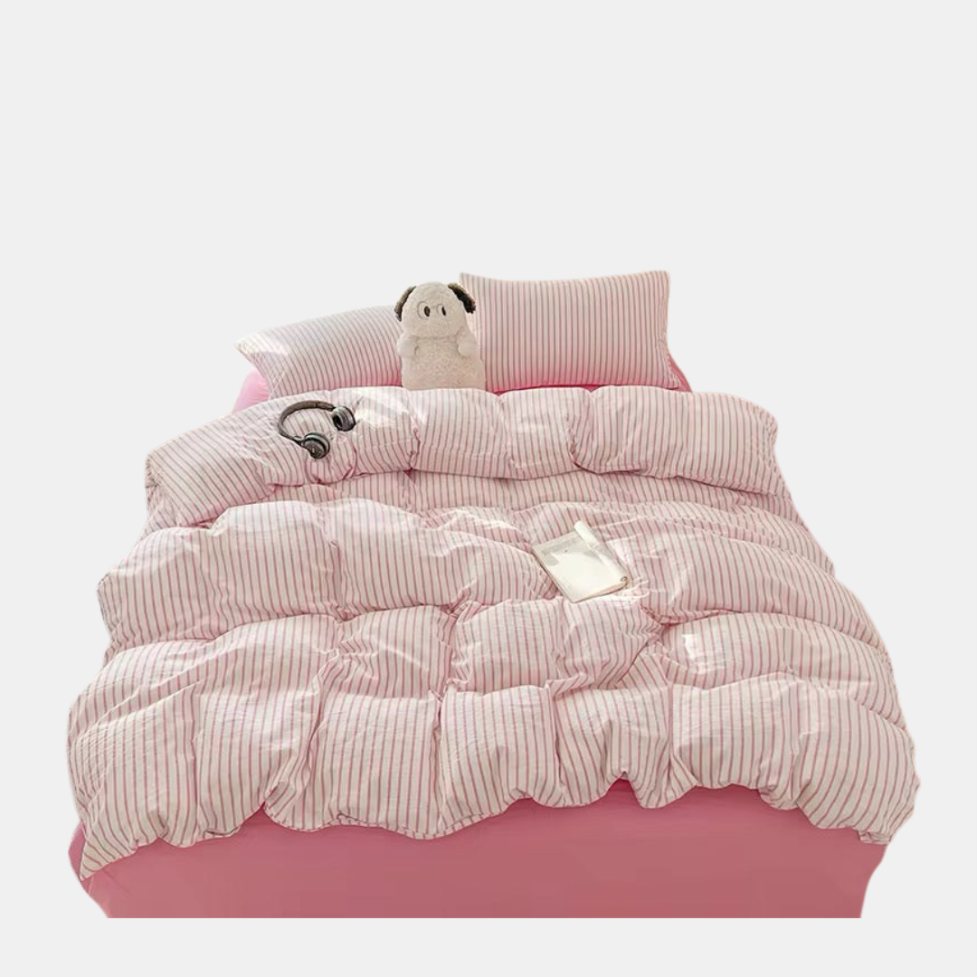 Pink Striped Bedding Set – Cozy Cotton Duvet Covers for Aesthetic Bedrooms