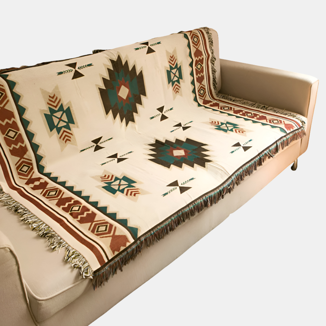 Stylish Bohemian Blanket Throw – Geometric & Tassel Accents