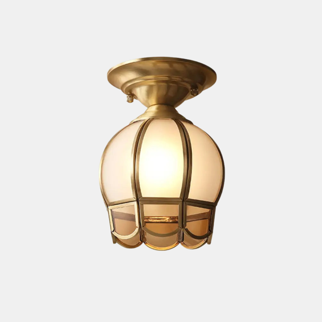 Minimalist Brass Semi-Flush Ceiling Light – Scalloped Metal Design