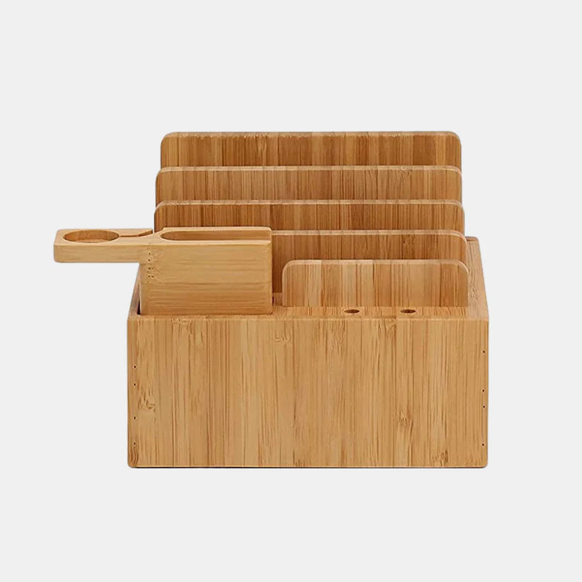 Bamboo Charging Station – 5-Port USB & All-in-One Organizer
