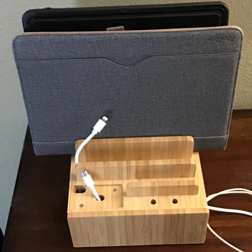 Bamboo Charging Station – 5-Port USB & All-in-One Organizer