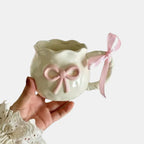 Handmade Coquette Ceramic Cup – Irregular Pink Bow in Ceramic