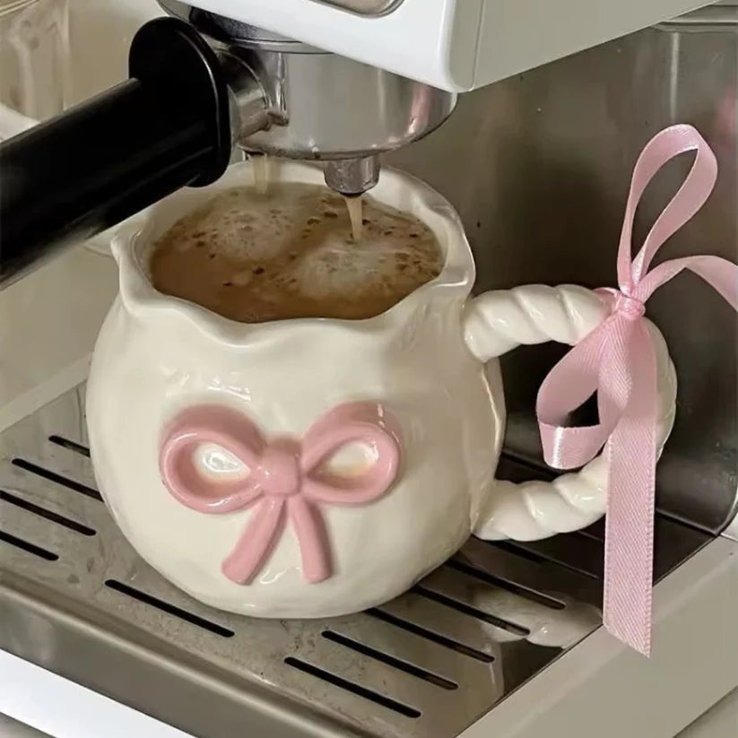 Handmade Coquette Ceramic Cup – Irregular Pink Bow in Ceramic