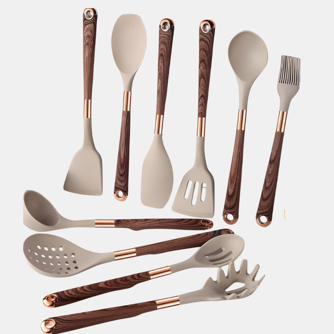 Kitchen Utensil Set – Non-Stick Cooking Tools with Wooden Handle Design