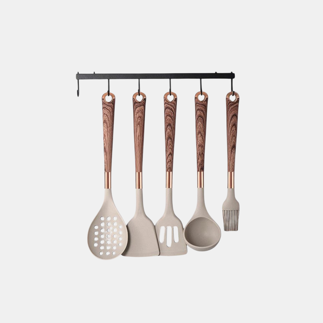 Kitchen Utensil Set – Non-Stick Cooking Tools with Wooden Handle Design