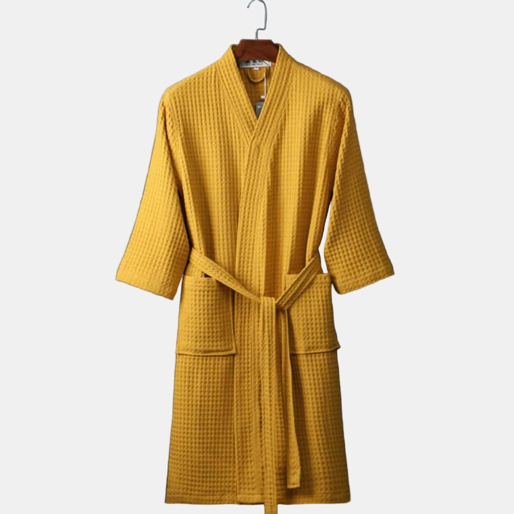 Cotton Waffle Bathrobe with V-Neck – Lightweight Spa Robe for Men and Women 0