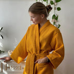 Cotton Waffle Bathrobe with V-Neck – Lightweight Spa Robe for Men and Women 1
