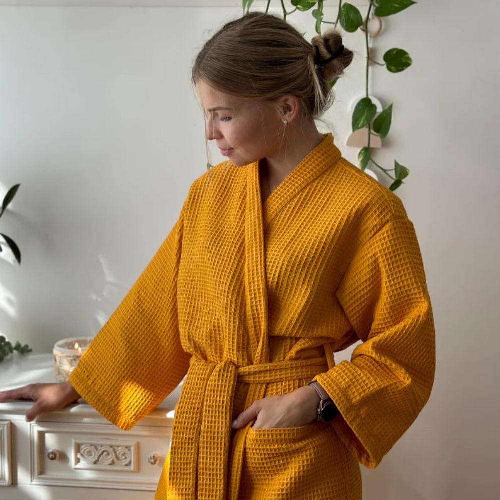 Cotton Waffle Bathrobe with V-Neck – Lightweight Spa Robe for Men and Women 1