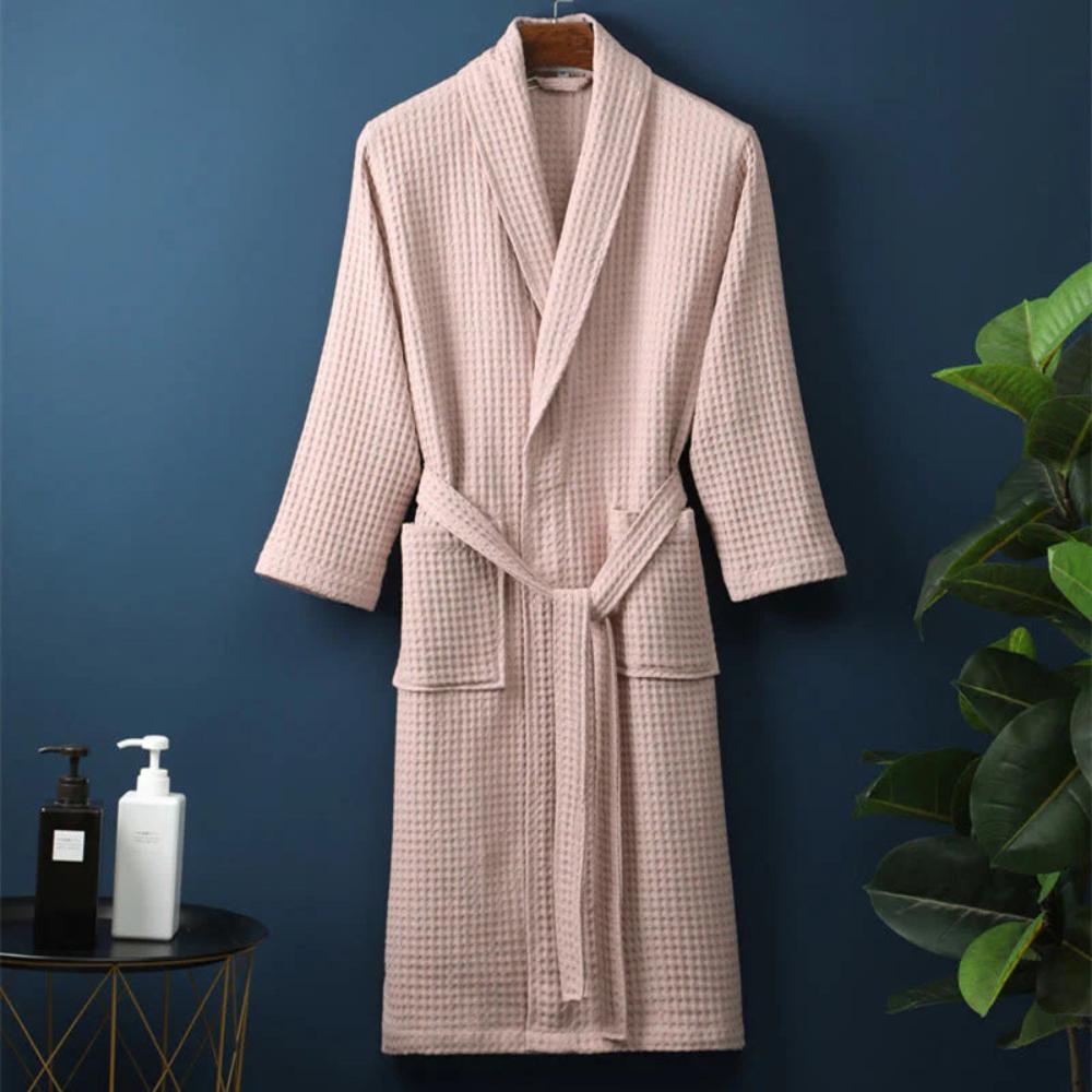 Cotton Waffle Bathrobe with V-Neck – Lightweight Spa Robe for Men and Women 4