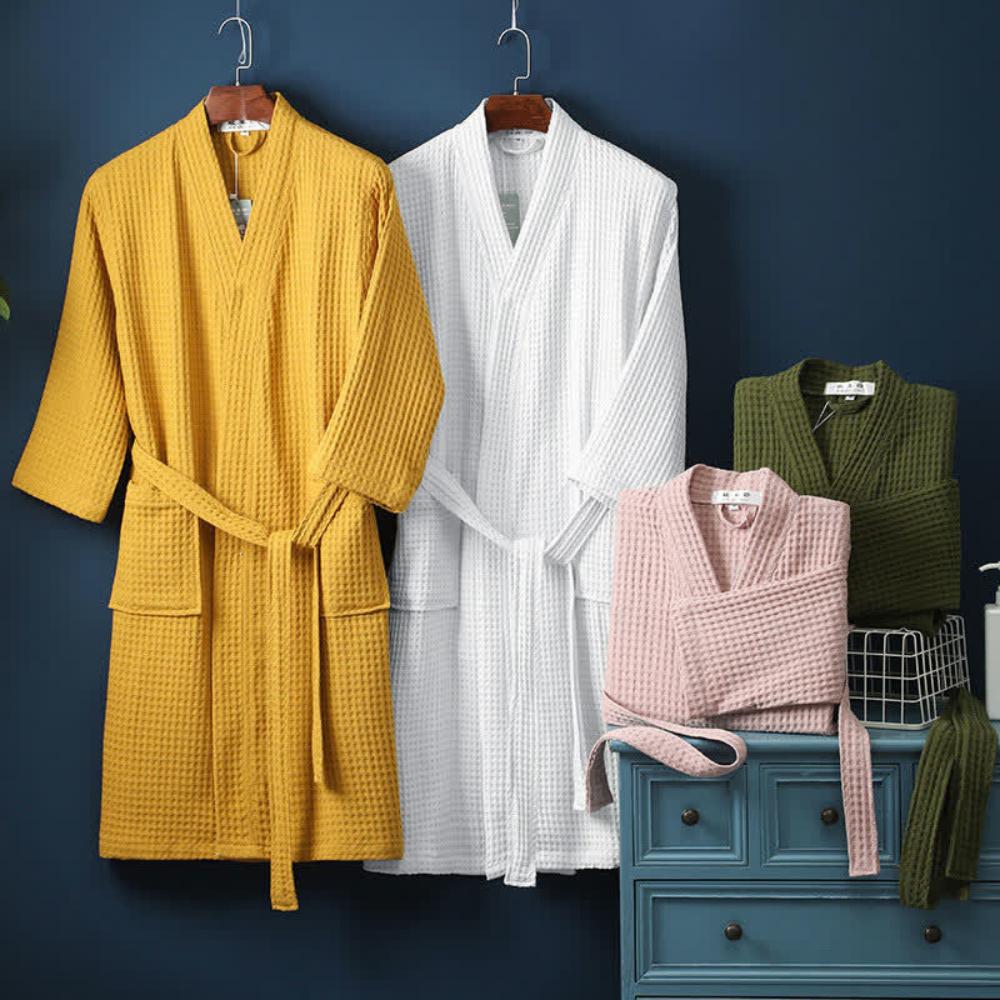Cotton Waffle Bathrobe with V-Neck – Lightweight Spa Robe for Men and Women 5