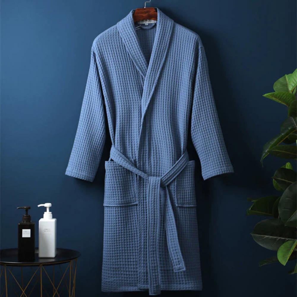 Cotton Waffle Bathrobe with V-Neck – Lightweight Spa Robe for Men and Women 6