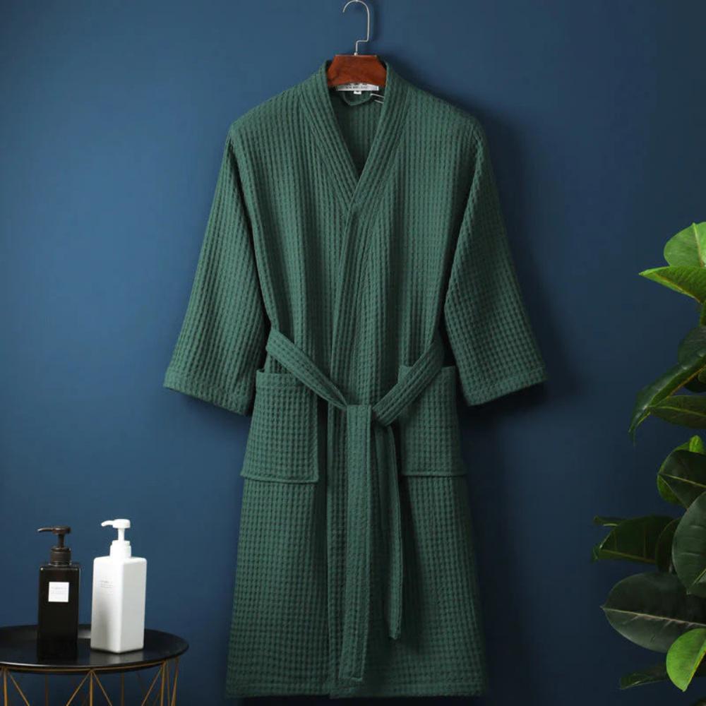 Cotton Waffle Bathrobe with V-Neck – Lightweight Spa Robe for Men and Women 7
