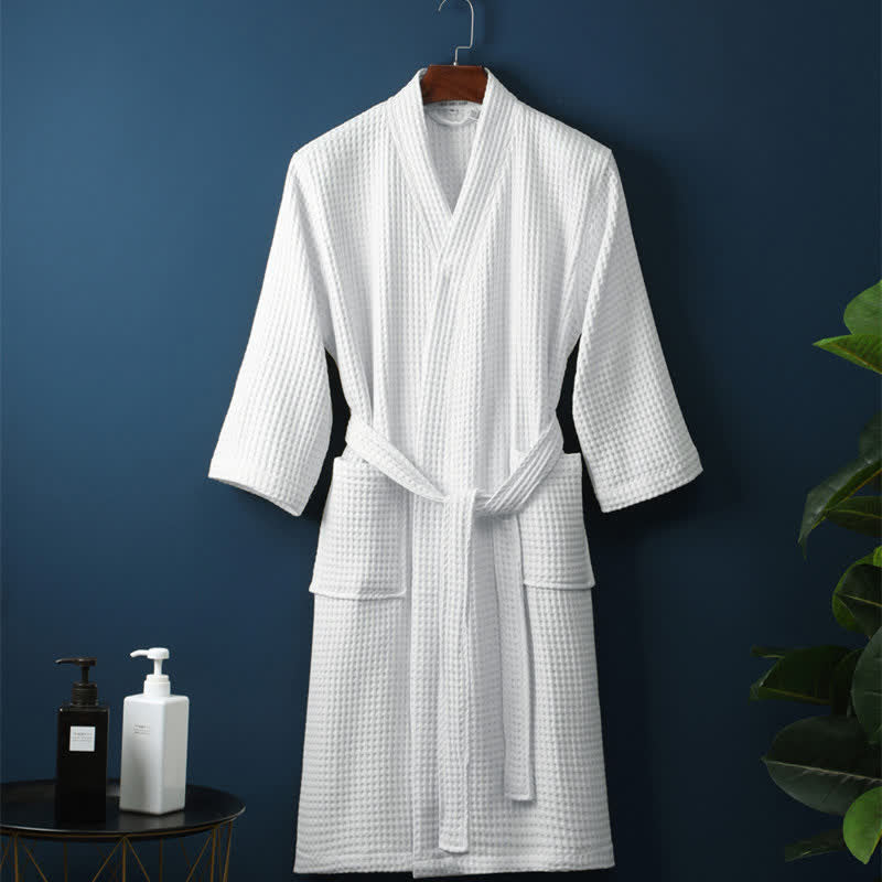 Cotton Waffle Bathrobe with V-Neck – Lightweight Spa Robe for Men and Women 8