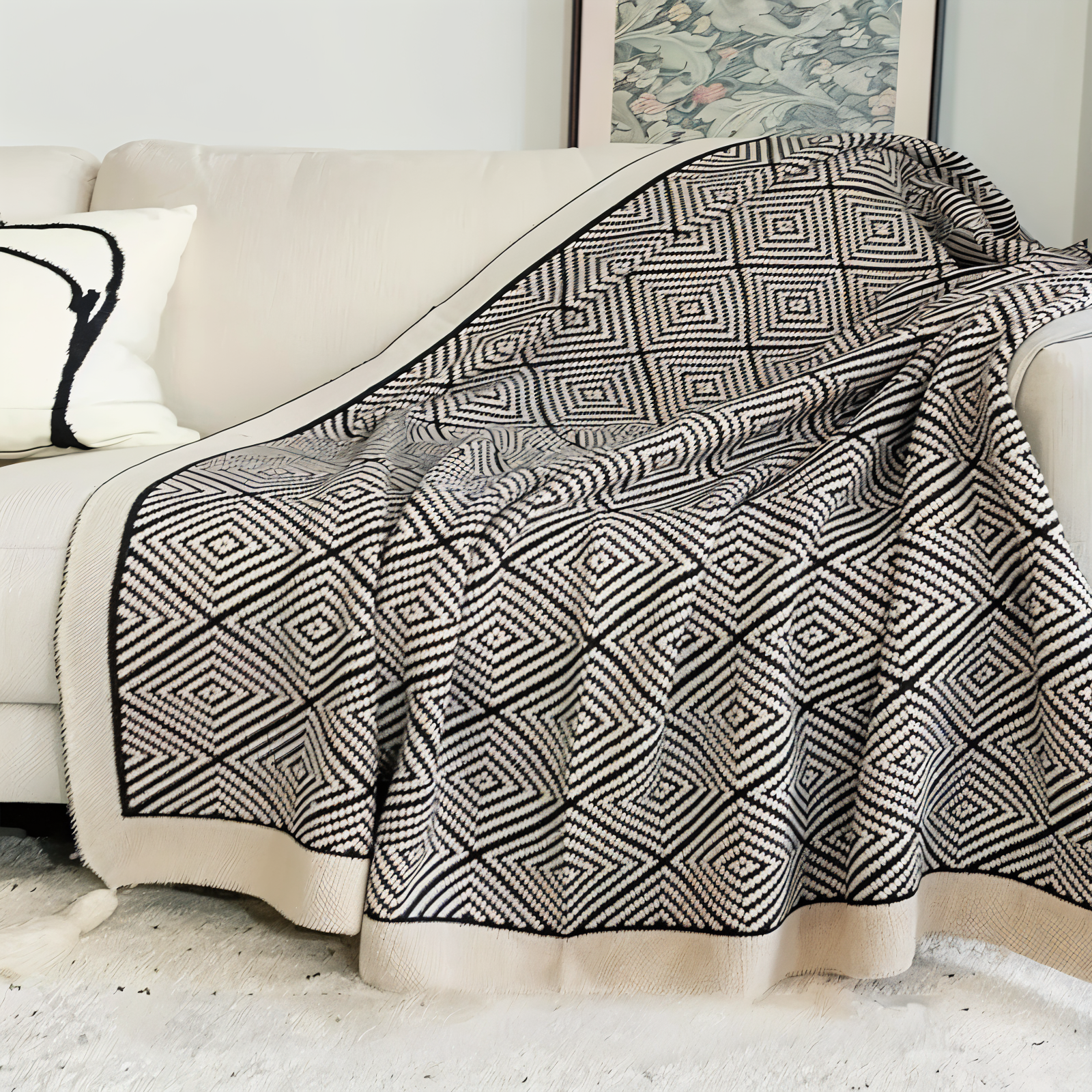 Stylish Geometric Plaid Blanket for Bed & Sofa