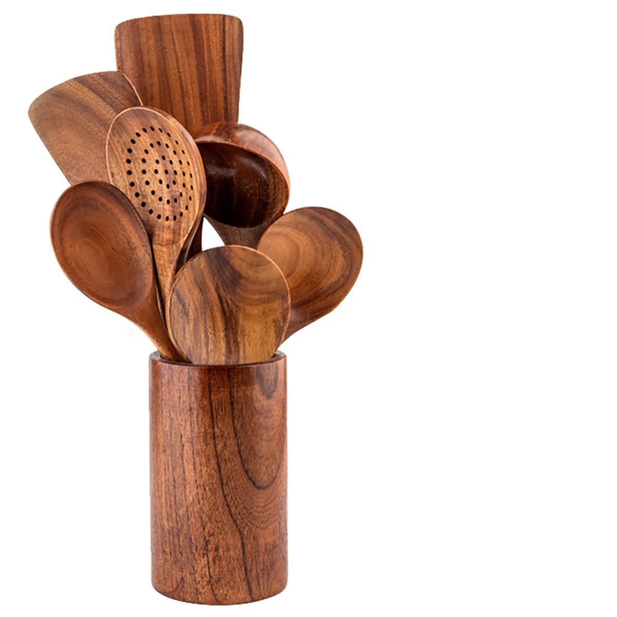 Eco-Friendly Wooden Kitchen Utensil Set with Organizer – Essential Cooking Tools 11