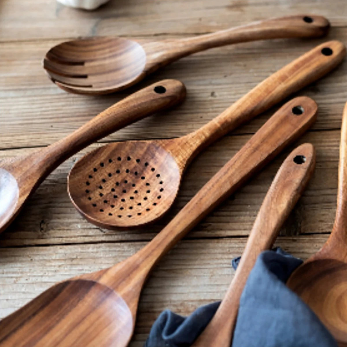 Eco-Friendly Wooden Kitchen Utensil Set with Organizer – Essential Cooking Tools 5