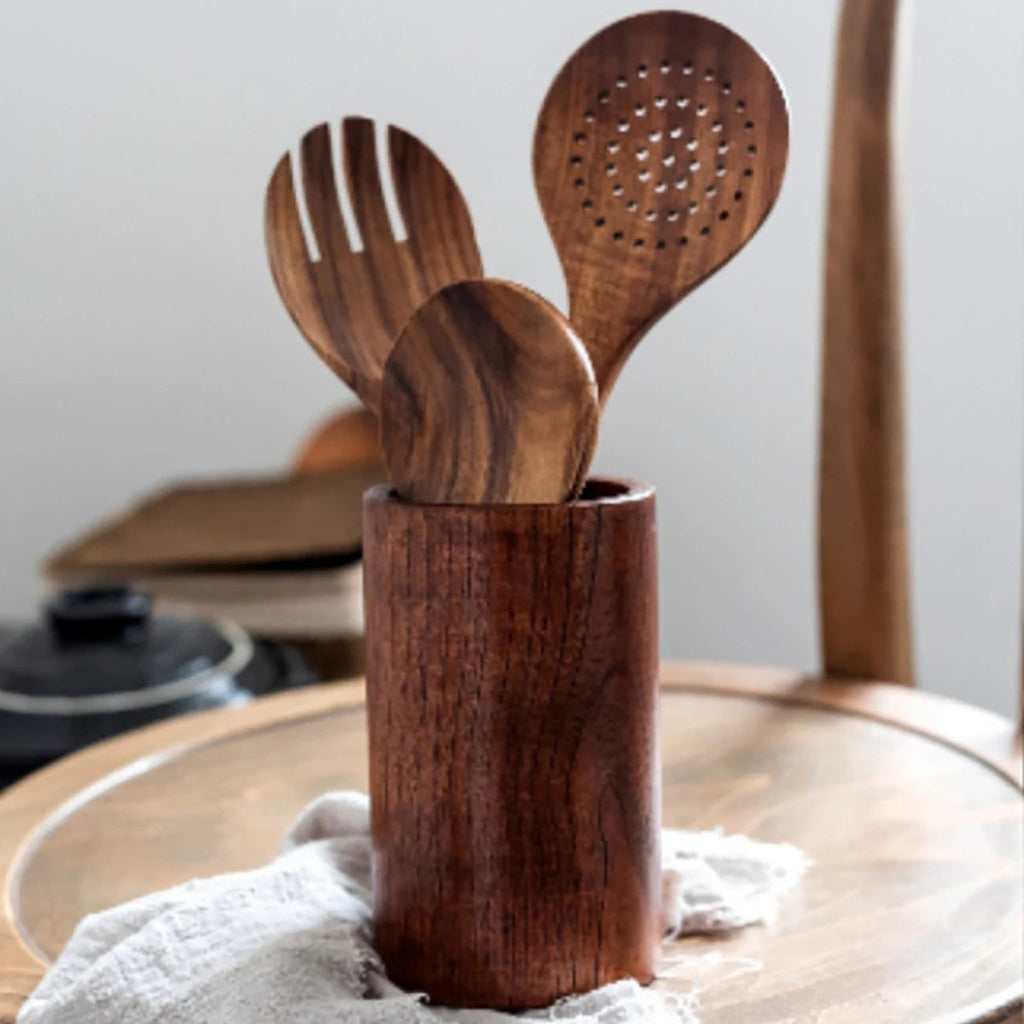 Eco-Friendly Wooden Kitchen Utensil Set with Organizer – Essential Cooking Tools 6