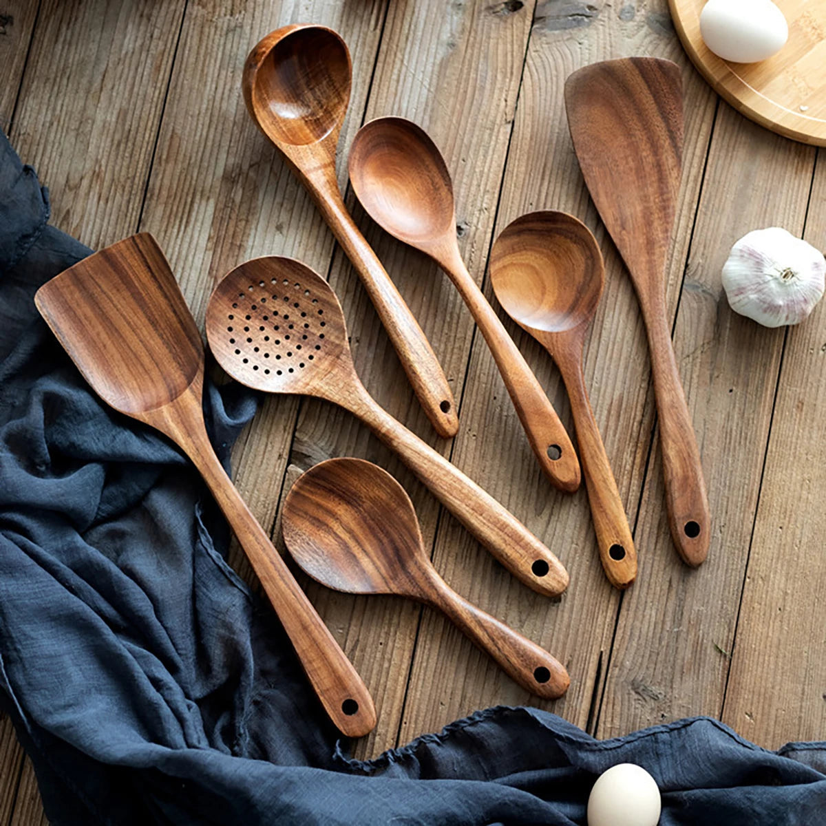 Eco-Friendly Wooden Kitchen Utensil Set with Organizer – Essential Cooking Tools 9