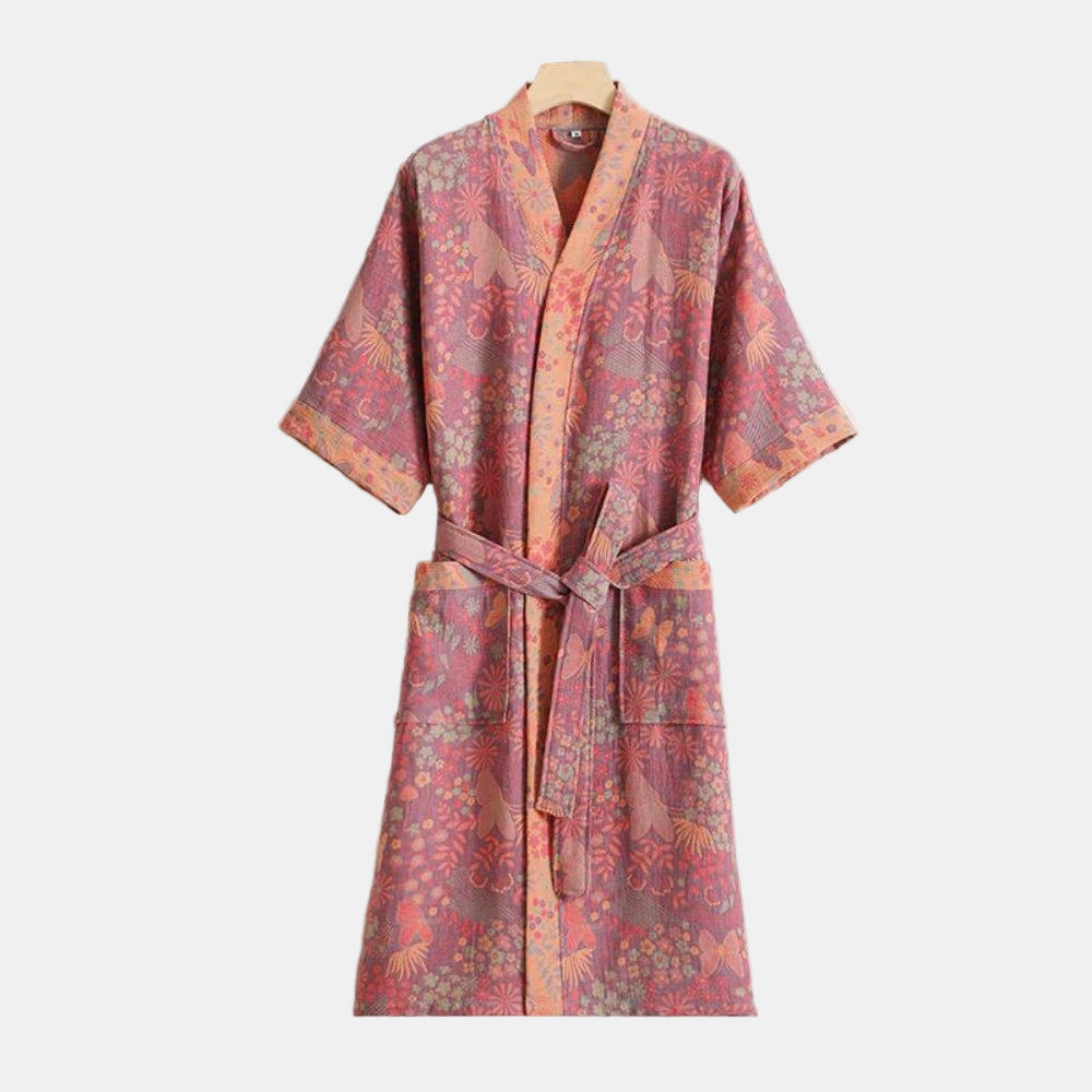 Elegant Cotton Bathrobe for Women – Vintage Style Dressing Gown for Home 0