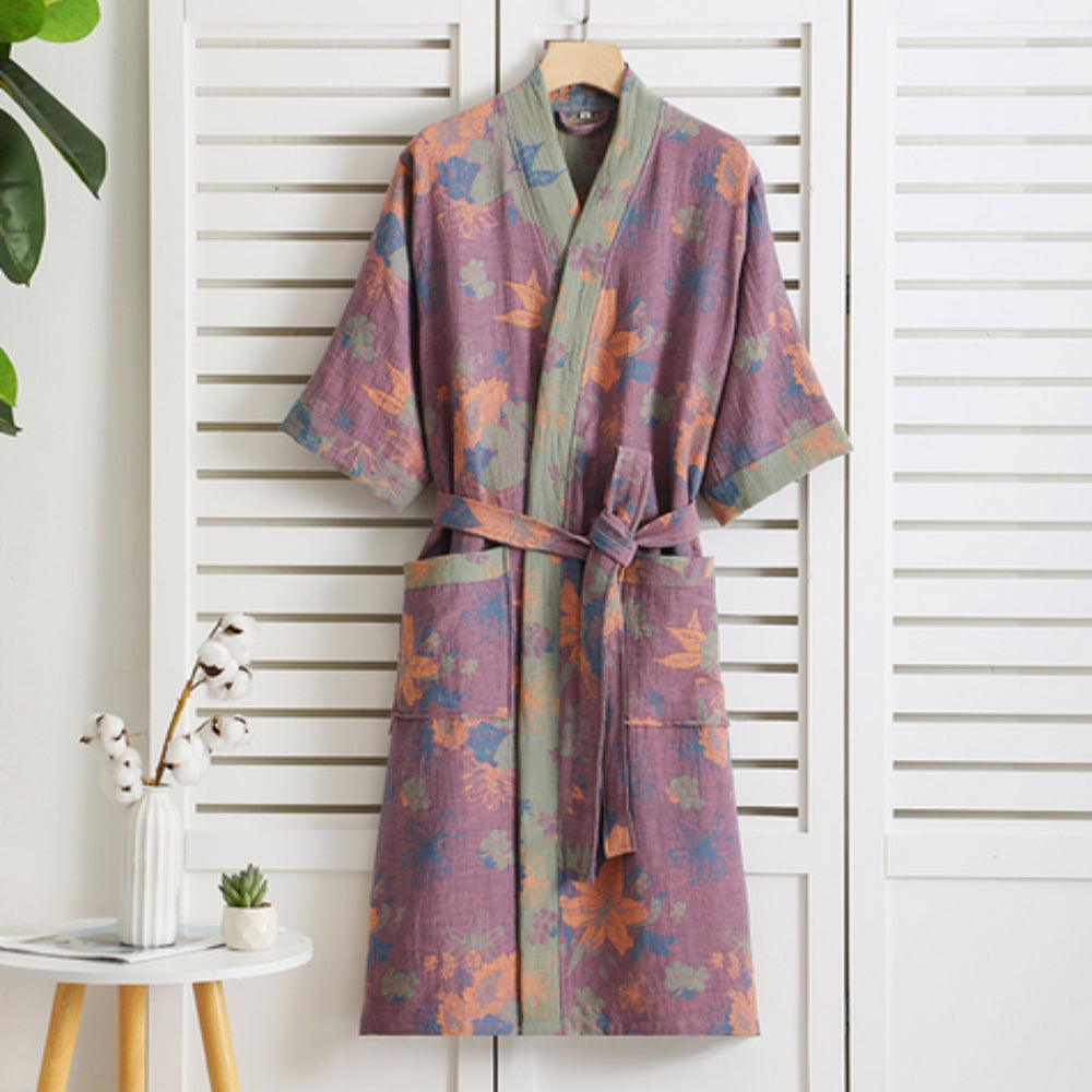 Elegant Cotton Bathrobe for Women – Vintage Style Dressing Gown for Home 1