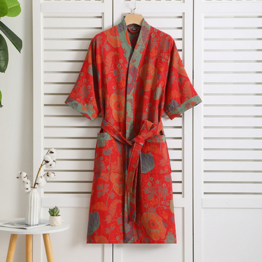 Elegant Cotton Bathrobe for Women – Vintage Style Dressing Gown for Home 2