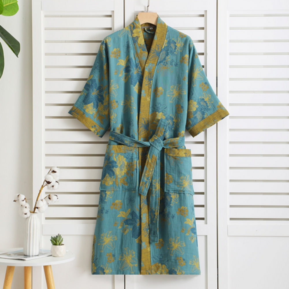 Elegant Cotton Bathrobe for Women – Vintage Style Dressing Gown for Home 3