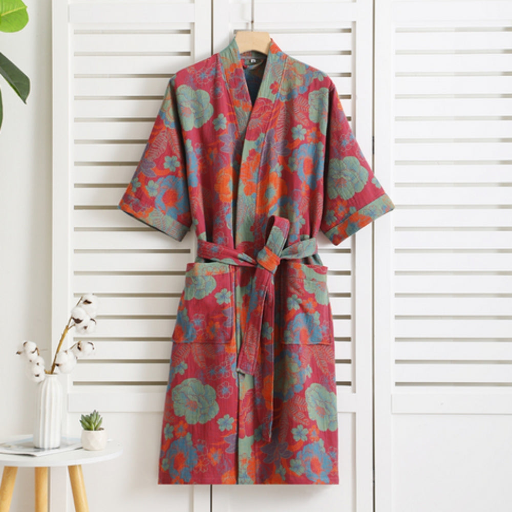 Elegant Cotton Bathrobe for Women – Vintage Style Dressing Gown for Home 4
