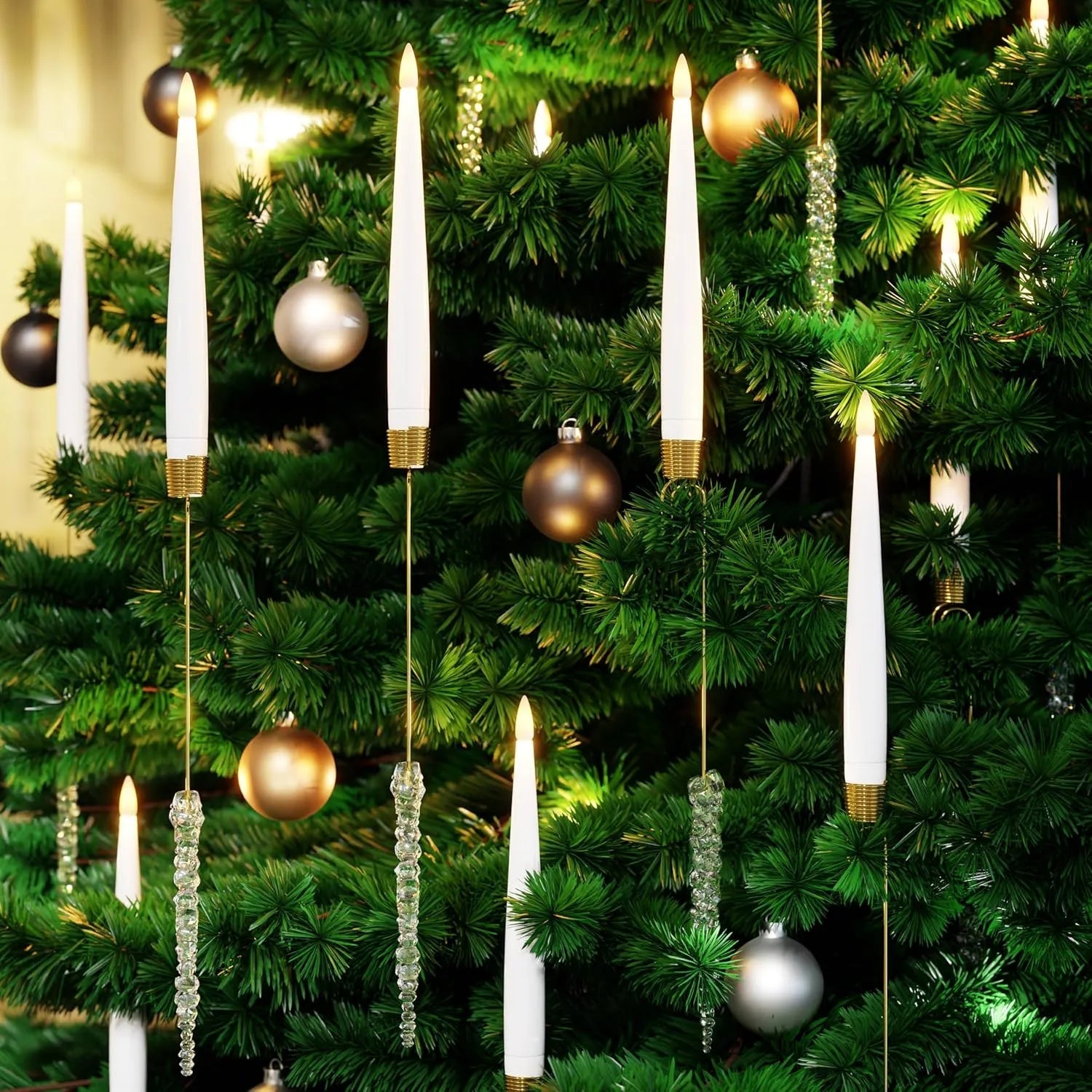 Flameless LED Christmas Tree Candles – Remote Control with Icicle Hooks