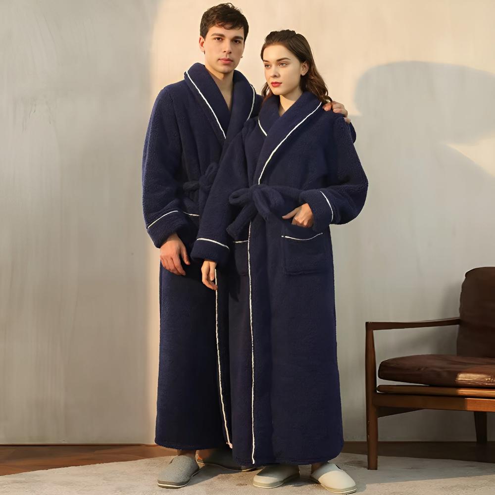 Flannel Bathrobe for Men and Women – Stylish Shawl Collar Design for Comfort 1