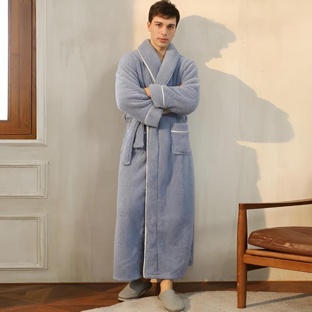Flannel Bathrobe for Men and Women – Stylish Shawl Collar Design for Comfort 4
