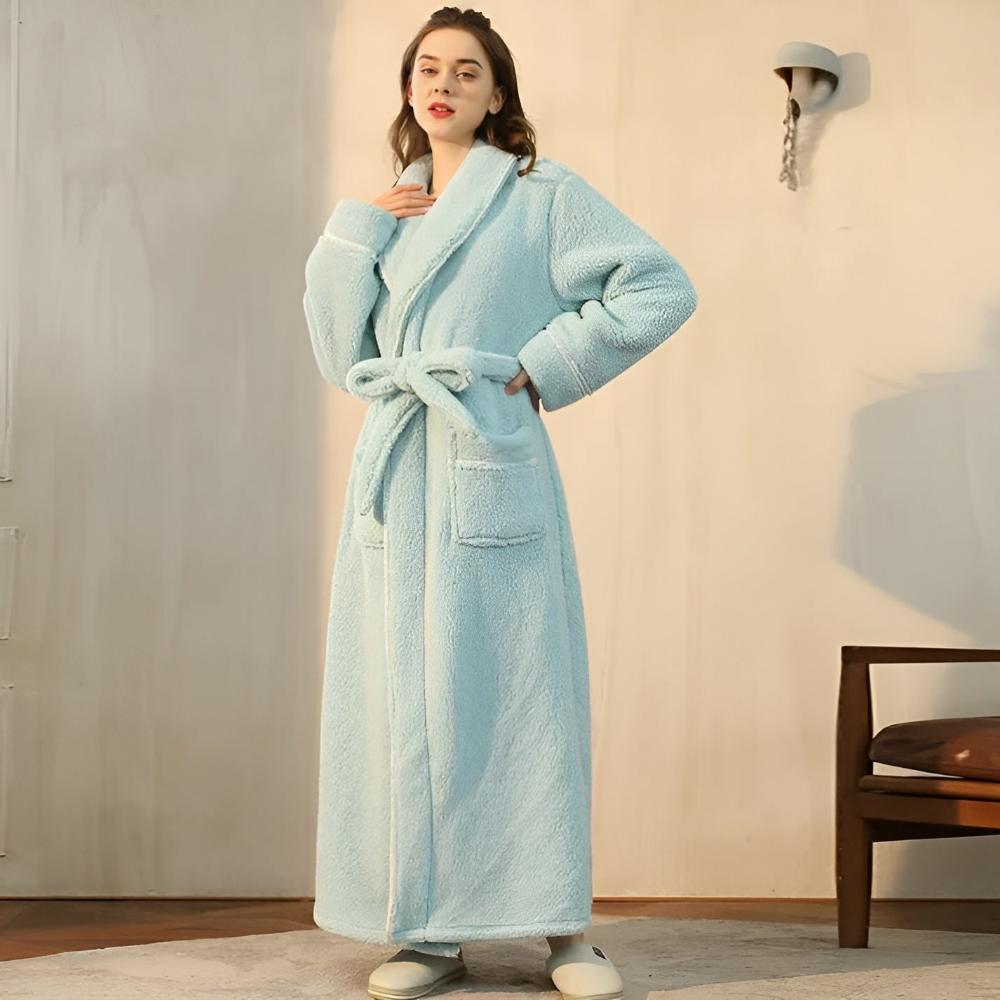 Flannel Bathrobe for Men and Women – Stylish Shawl Collar Design for Comfort 5