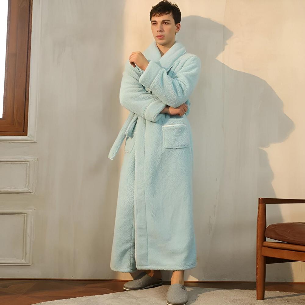 Flannel Bathrobe for Men and Women – Stylish Shawl Collar Design for Comfort 6