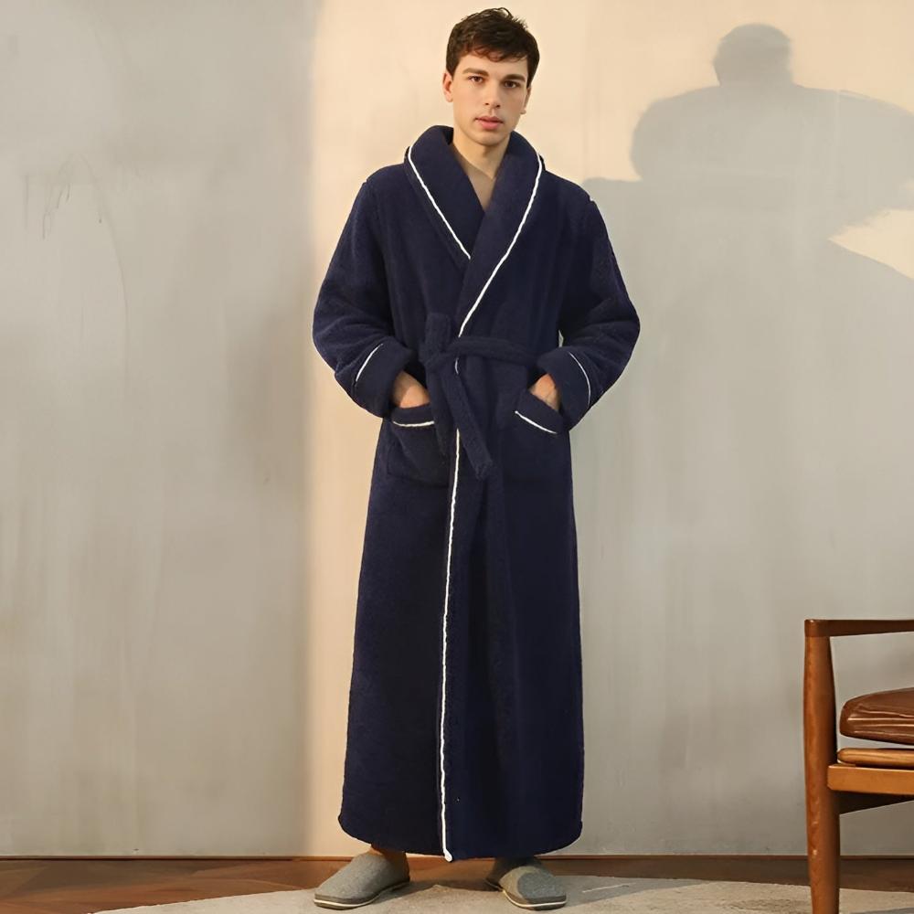 Flannel Bathrobe for Men and Women – Stylish Shawl Collar Design for Comfort 8