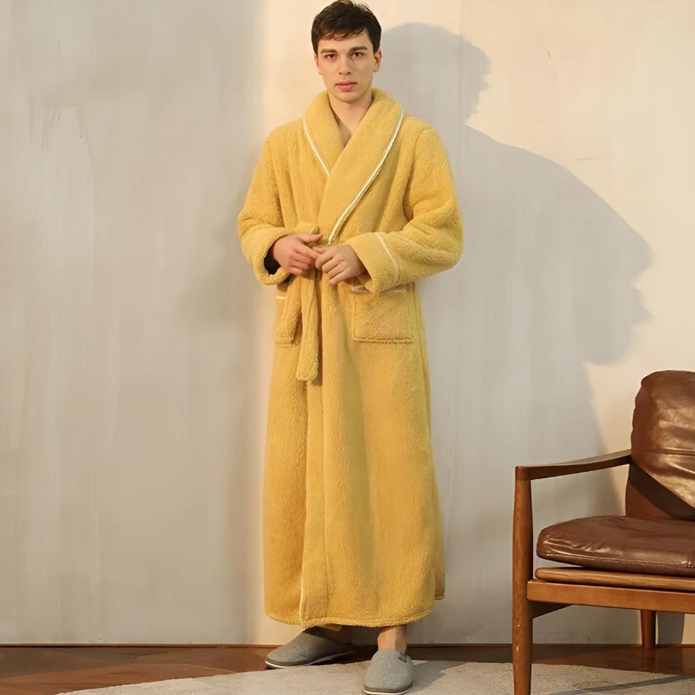 Flannel Bathrobe for Men and Women – Stylish Shawl Collar Design for Comfort 9