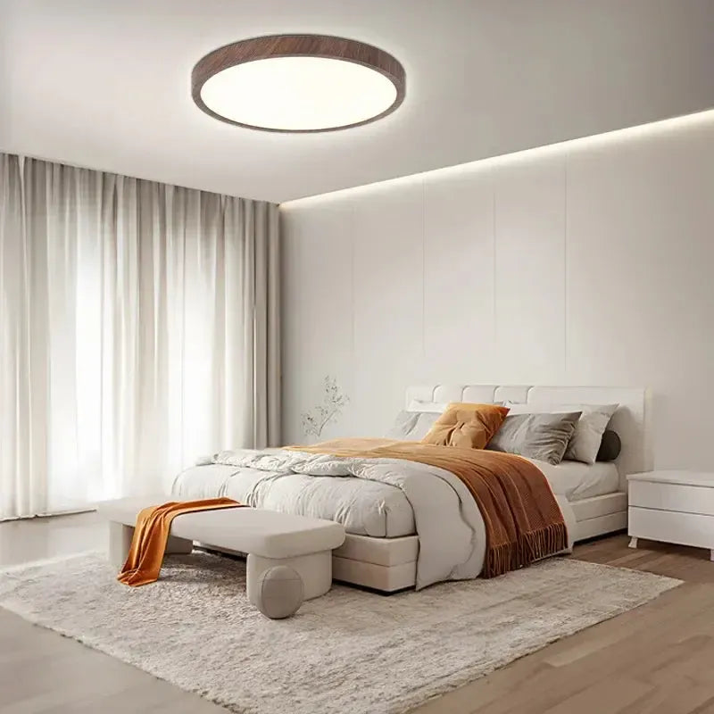 Flush Mount Ceiling Light with Wooden Finish – Modern LED Fixture for Low Ceilings