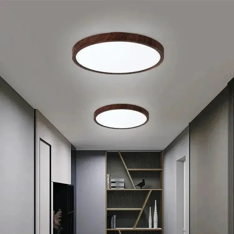 Flush Mount Ceiling Light with Wooden Finish – Modern LED Fixture for Low Ceilings