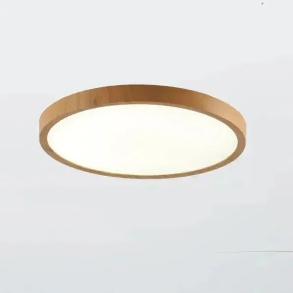 Flush Mount Ceiling Light with Wooden Finish – Modern LED Fixture for Low Ceilings