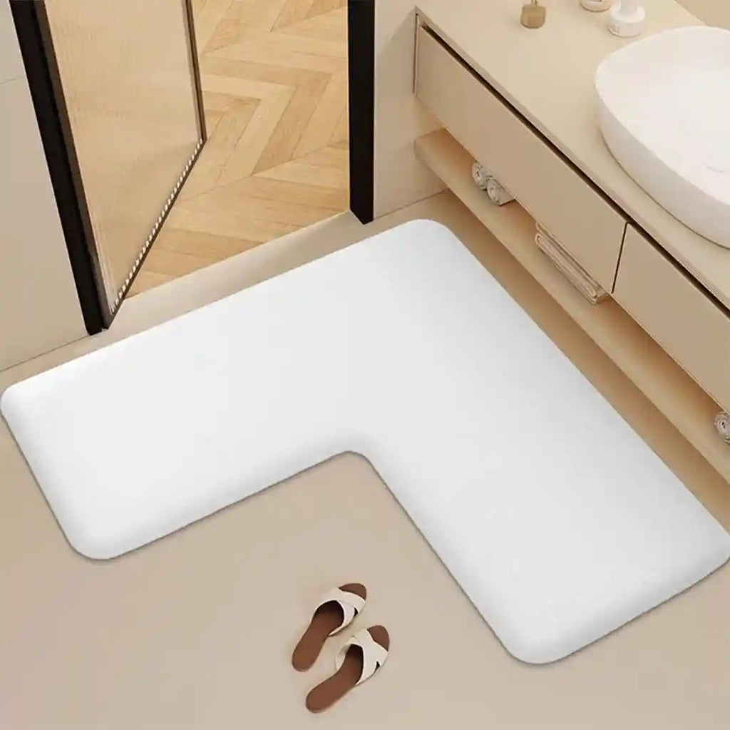 L-Shaped Thickened Flannel Non Slip Bath Mat – Ultra-Soft, Absorbent Toilet & Shower Floor Mat