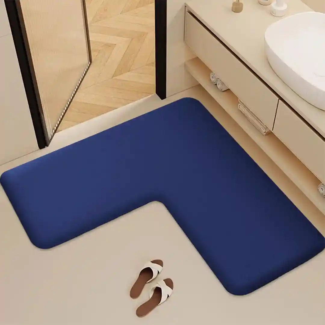 L-Shaped Thickened Flannel Non Slip Bath Mat – Ultra-Soft, Absorbent Toilet & Shower Floor Mat