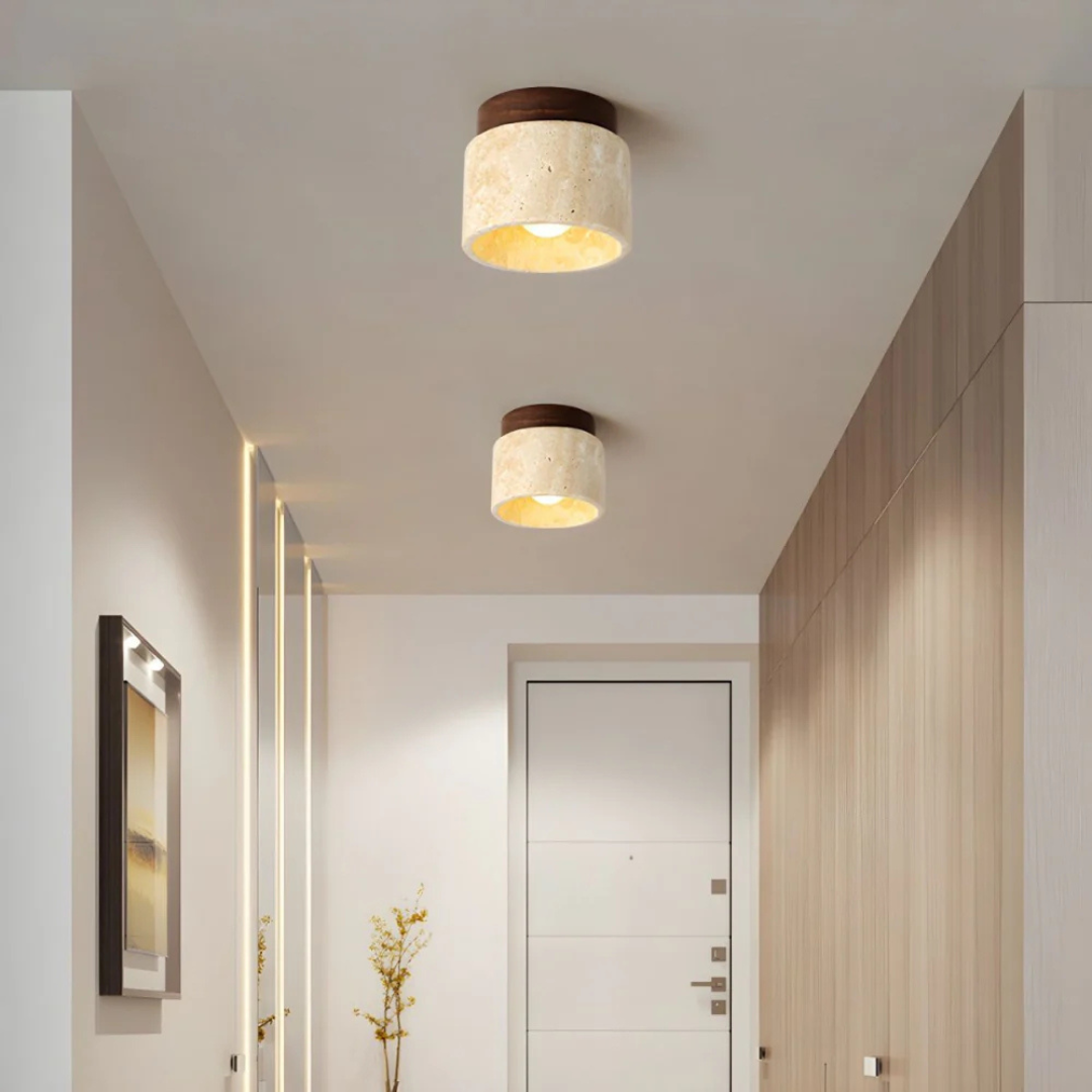 LED Ceiling Light Fixture with Wooden Accent – Modern Cylindrical Design 1